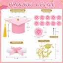 Graduation Cake Kit Included Felt Grad Cap with Tassel Pink Flower Grad Cake Toppers Graduations Party Supplies So Proud of You Cupcake Topper for Congrats Senior High School College Party Decor(Pink)