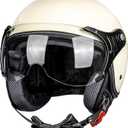 Yesmotor 3/4 Motorcycle Helmets Retro Open Face Vespa Scooters Helmet with Clear Visor for Men and Women- DOT Approved, Medium, White