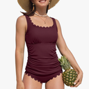 Womens Two Piece Ribbed Tankini Swimsuits Scalloped Tankini Tops with Bottoms Tummy Control Bathing Suits XL