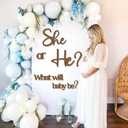 Large Gender Reveal Decals for Backdrop Wooden Baby Shower Sign He or She What Will Baby Be Balloon Arch Decor Gender Reveals Welcome Sign Girl or Boy Party Stickers Pregnancy Party Banner Photo Props