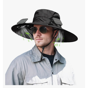 Solar Powered Fan Hat for Men Women Wide Brim Hat with 2 Fans UPF 50+ Outdoor Fishing Beach Sun Hat