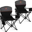 LET'S CAMP Camping Chair 2 Pack Folding Chair with 3-Can Cooler Bag Portable Lawn Chair with Cup Holder,Storage Pocket, Supports 225LBS, Collapsible Chair for Camp, Beach, Picnic (Black)