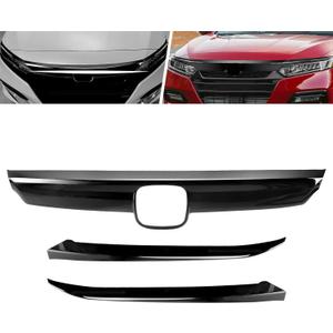 MotorFansClub Front Grille Cover Molding Trim Fit for Honda Accord 2018 2019 2020 ABS Front Bumper Grill Trim, 3PCS Glossy Black