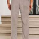 Runcati Mens Casual Pants Drawstring Elastic Waist Lightweight Cropped Linen Pants Summer Yoga Beach Trousers (Small, Khaki)