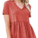 EXLURA Women's Summer Crop Babydoll Peplum Tops Cute V Neck Short Sleeve Business Casual Trendy T Shirts Beach Vacation 2026 Orange Red (Orange, L)
