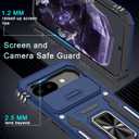 DEERLAMN Case for Google Pixel 9A with Slide Camera Cover+Screen Protector (1 Pack), Rotated Ring Kickstand Military Grade Shockproof Protective Cover-Navy Blue