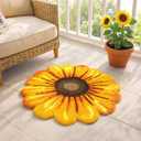 Sunflower Rug Mat, Floral Non-Slip Bathroom Floor Mat, Soft Microfiber Washable Carpet for Bedroom, Kitchen, Living Room, Yellow Flower Area Rug, Fast Drying