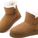 THATXUAOV Womens Ankle Winter Boots, Anti-Slip Suede Mini Boot For Women,Side Zipper Platform Slip On Snow Boots With Fur Lining(Chestnut,US8) 