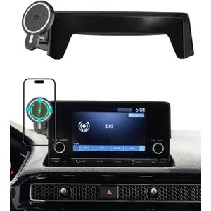 PZK Car Phone Mount for Honda Civic 2022 2023 2024 2025 2026 Accessories 11th Gen Civic 7/9-Inch Screen Magnetic 15W Fast Wireless Charger Car Phone Holder with Storage Box Not Affect Air Vent