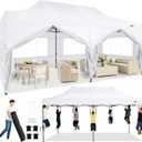 COBIZI 10x20 Heavy Duty Pop Up Canopy Tent with 6 Sidewalls Thicken Frame, Commercial Easy Up Outdoor Wedding Party Tents, All Season Waterproof Windproof with Stakes Sandbags Ropes Roller Bag, White
