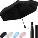 Auto Open Close Umbrella - Ultra Light Compact Travel & Backpack Size for Women and Men, UPF 50+ Eco-Friendly Sun Protection & Windproof Rain Umbrella with UV Defense (Black-1)