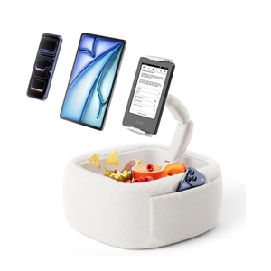LULULOOK Ultra Fluffy Kindle Pillow Stand for Reading, Lap Tablet Pillow Stand with Snack Bowl & Flodable Arm Compatible with iPad, Phone and 4.7-14.6” Tablet for Book Reading in Bed