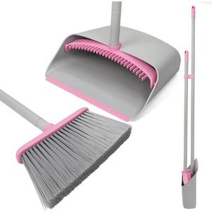 Broom with Dustpan Combo Set52"" Brooms for Sweeping Indoor Broom and Dustpan Set for Home Kitchen Office Lobby Floor Standing Dust Pan-Red