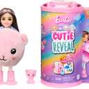Barbie Chelsea Cutie Reveal Small Doll & Accessories, Brunette with Teddy Bear Costume, 6 Surprises (Styles May Vary) (Pink)
