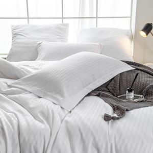 White Striped Hotel Duvet Cover 3 Pcs Set King Size 104x90 Inches with Zipper Closer - Luxurious King Comforter/Quilt/Blanket Cover Best Touch Soft Comfortable for All Season