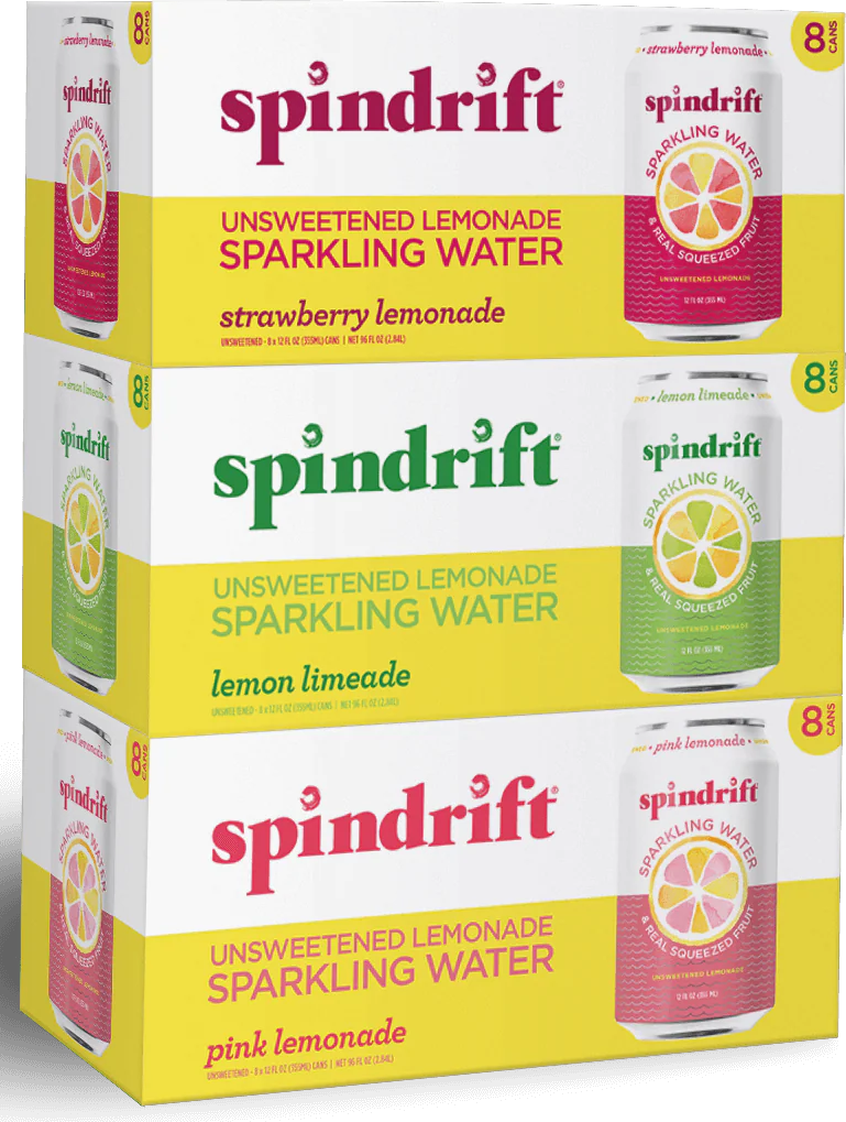Tropical Lemonade Spindrift Sparkling Water 24pk x12oz l 20lbs.   BB 01/22/26