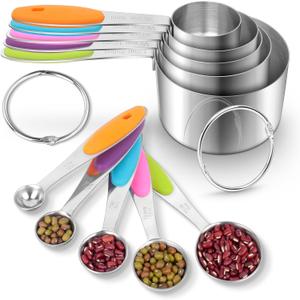 Measuring Cups and Spoons Set Stainless Steel-Measuring Spoons Liquid Stackable Metric Measuring Scoop for Baking or Cooking,Kitchen Cake Decorating Supplies Measuring Cup Organizer (10pcs, multicolour)