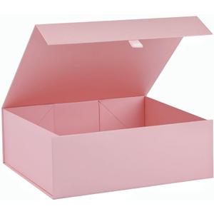 Pink Gift Box Large 13.5x11.8x4.7 Inches, Pink Gift Boxes for Presents with Magnetic Closure Lid, Luxury Gift Box Rectangle Collapsible Boxes for Gift Packaging