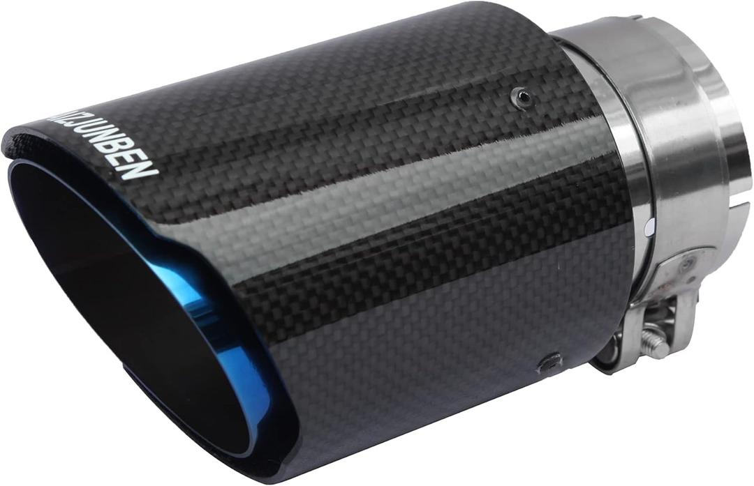 Carbon Fiber Exhaust Tip, Carbon Fiber Tail Pipe, Size 63mm/2.5", Outlet Size 89mm/3.5" Carbon Fiber Muffler, Suitable for Automotive Exhaust Pipes with a Diameter of 61-63mm (2.5" in 3.5" out, Mirror Black & Blue), Pack of 2