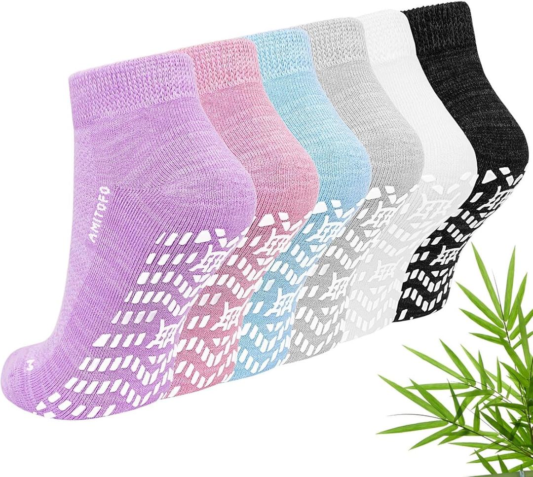 CaiDieNu Non Slip Socks for Women: Non Skid Hospital Diabetic Socks with Grip for Elderly Pregnant Grippy Low Cut 6 Pairs, S