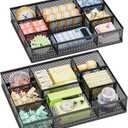 Marbrasse 2 Pack Desk Drawer Organizer, Mesh Drawer Organizer Tray with 8 Adjustable Compartments, Desk Organizers and Accessories, 5 Dividers Drawer for Office Supplies, Makeup & Vanity (Black)