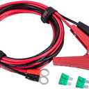 Battery Alligator Clips Clamp Clip-on to 3/8" Ring Eyelet Terminal Boost Cable Heavy Duty 30A Fuse 12V/24V 12AWG Cord 10Ft