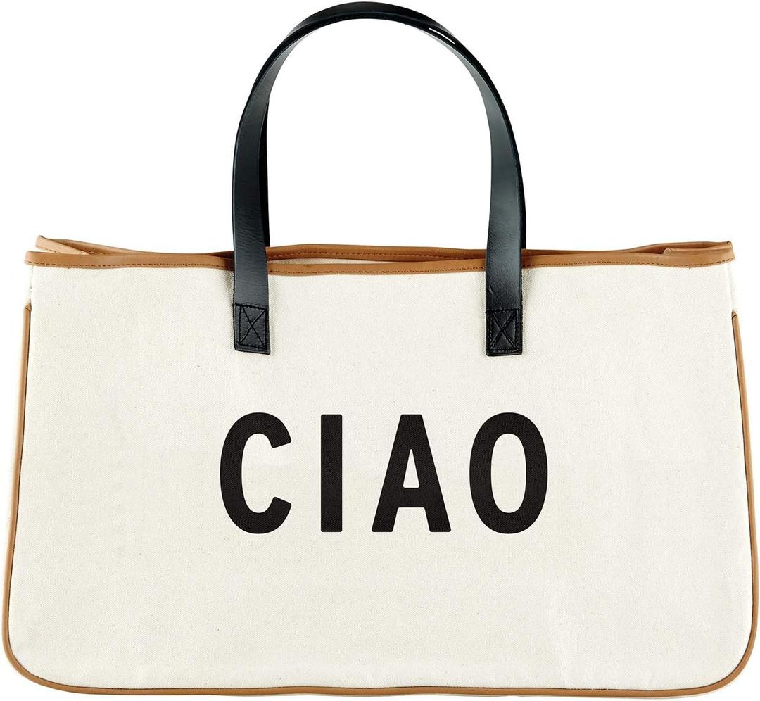 Santa Barbara Design Studio Womens Tote - Cotton Canvas Shoulder Bag with Leather Handles and Waterproof Lining, Large, Ciao