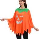 2 x 3 PCS Glow in the Dark Pumpkin Costume for Women - Halloween Outfit with Headband, Candy Bag, Wrinkle-Resistant Poncho (One Size, Fits Over Sweaters)