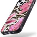 Black Leopard&Pink Lily Phone Case for iPhone 14 Black Leopard Lily Case Cover TPU Bumper Hard Back Shockproof Phone Case Girly Protective Phone Cover with Aesthetic Design