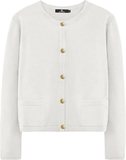 LILLUSORY Women Cardigan Sweaters Fall Outfit Clothes Fashion Cropped Jackets Trendy 2026 Casual Long Sleeve Tops, White Medium