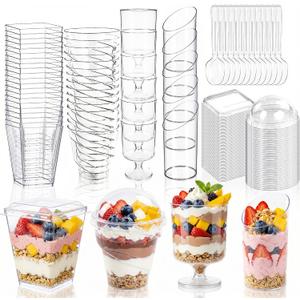 WELLIFE 380 Pack Disposable Dessert Cups with Lids and Spoons 5 oz Mini Plastic Parfait Cups Assortment for DIY Mousse, Pudding, Tiramisu, Home Baking, Birthday Parties & Baby Showers