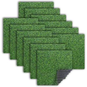 12 Pcs Artificial Grass Tiles 12 x 12 Inch Turf Grass Squares Fake Turf Grass Patch Grass Carpet Mat Outdoor Indoor Realistic Grass Rug for Miniature Garden DIY Crafts Patio Balcony Decor