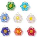 80Pcs Colorful Glass Seed Beads Flower Pendants Beaded Floral Charms for Bracelet Necklace Jewelry Making