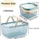 Cheardia 2 Pack Picnic Baskets, Metal Mesh Harvest Basket with Foldable Wooden Handle, Rectangle Garden Storage Basket Bin for Vegetable Fruit Garden Kitchen Cabinet Picking Gathering, Blue