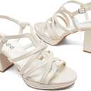 Women's Platform Heels Chunky Heeled Sandals, Ankle Strappy Round Open Toe Dressy Shoes Wedding Party High Pump Heels for Women. (9.5, Nude 093)