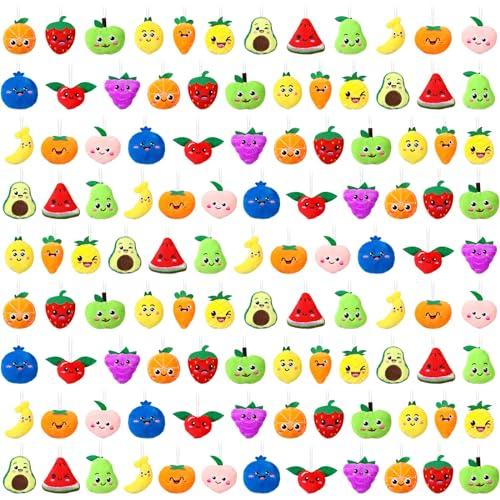 Libima 150 Pcs Mini Stuffed Animals Sea Animal Fruit Plush Keychain Set for Carnival Birthday Classroom Prizes Decoration for Clothes (Fruit)