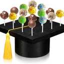 DoubleFill Graduation Hat Wooden Cake Pop Stand Lollipop Holder for Dessert Table 16 Holes Cake Pop Display Stand Suit 0.16''/4mm Lollipop Sticks for Birthday Parties Weddings Baby Showers