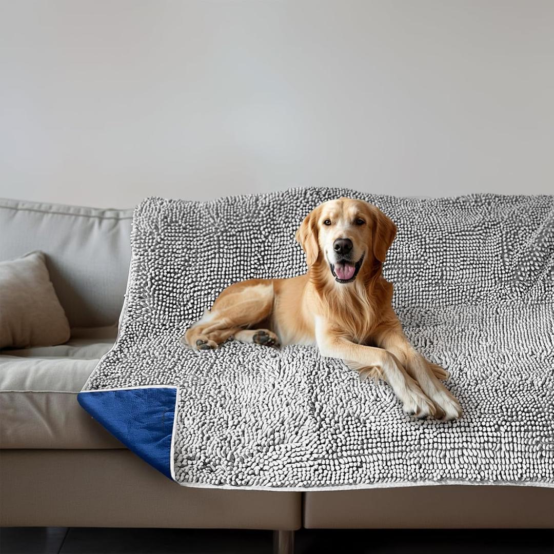 Muddy Mat Dog Blanket - Chenille Water Absorption Blanket for Bed & Couch Cover for Dogs Washable, Anti-Slip Soft and Durable Furniture Protector for Dogs - Grey 30"x70"