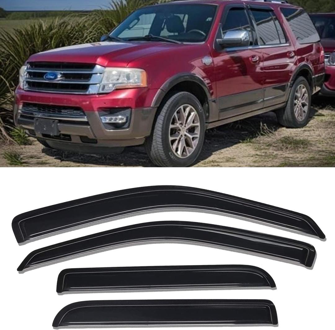 Side Window Visor Vent Deflector for 1997-2017 Ford Expedition,fit 1998-2017 Lincoln Navigator,Outside Mount Tape-on Dark Smoke Rain Guards Window Shades 4pc 94233