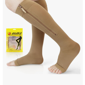 Ailaka Zipper 20-30 mmHg Compression Socks for Women & Men, Knee High Open Toe, XXL