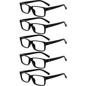 Eyekepper Vintage Reading Glasses for Men - 5 Pack Spring Hinges Classic Readers (Black-5pcs All Clear Lens)