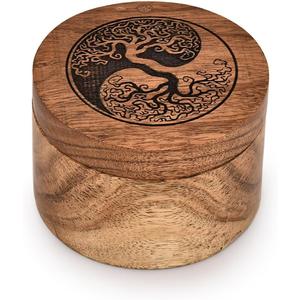 Decorative Urn Acacia Wood Human Ashes Round Shape- Engraved-Wooden Urns Handcrafted Funeral (3.5" X 3.5" X 2.5")
