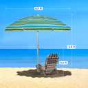 Canpsky 6.5ft Outdoor Beach Umbrellas UV 50+ Protection Windproof Portable Patio Umbrella for Sand Heavy Duty Beach, Garden Sunshade Umbrella with Push Button Tilt, Sand Anchor (Blue Green Stripe)