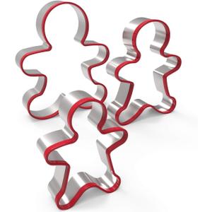 3pcs Gingerbread Man Cookie Cutters Set Gingerbread Boy Shape Mould with Red Environmental PVC