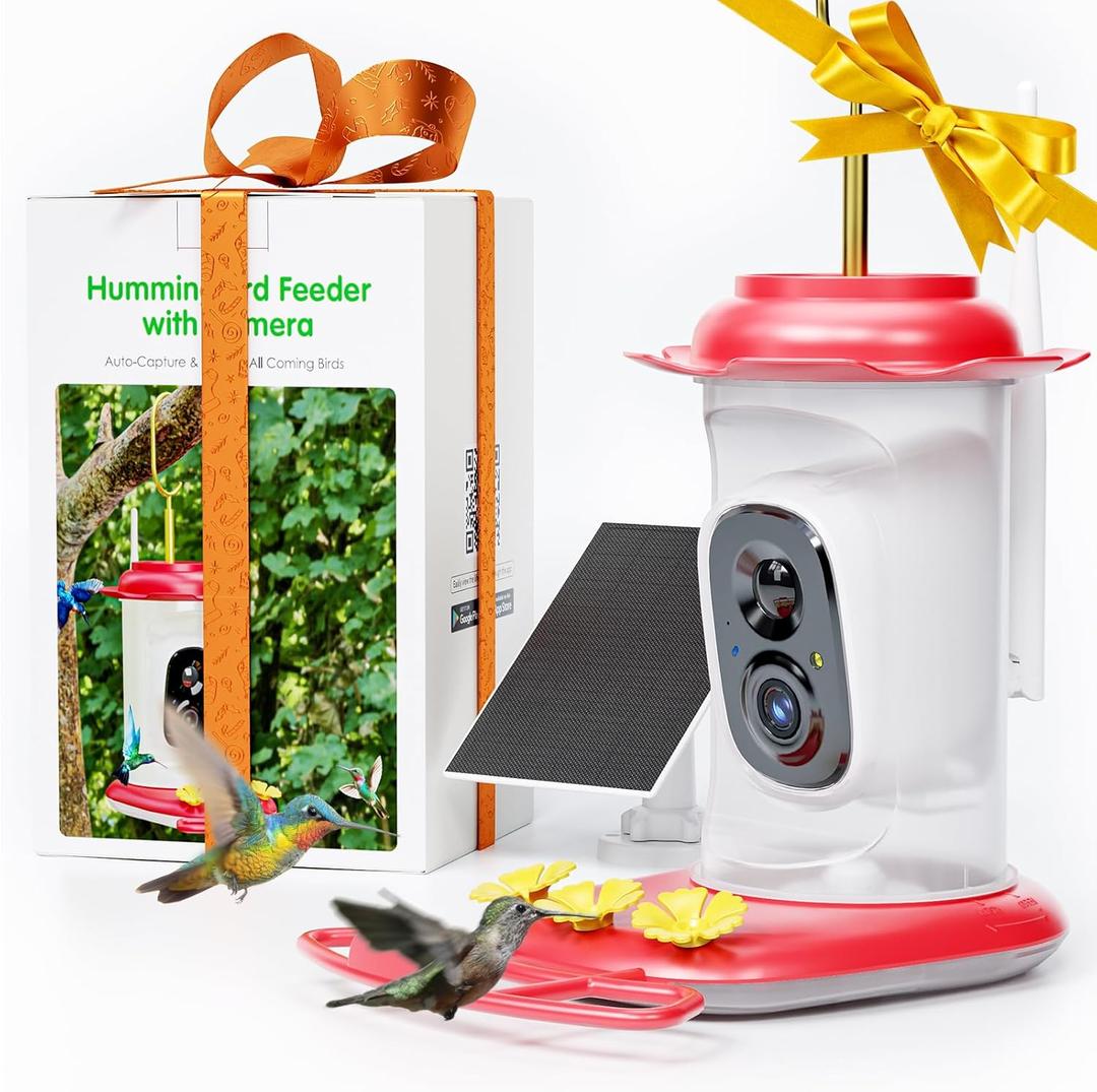 LongPlus Solar Hummingbird Feeder with Camera, 2K Live View Smart Humming Bird Feeder, AI Identify, Ant Guard & Moat, Bee Proof, 3 Feeding Ports, Outdoor Hanging Bird Feeder Ideal Gift for Bird Lovers