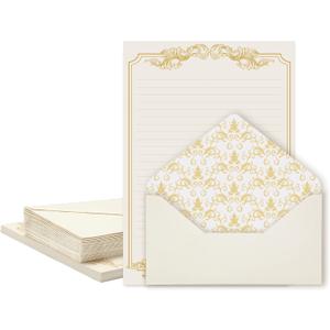90 Pieces Stationery Set with Envelopes (60 Vintage-Style Paper Sheets + 30 Envelopes), Gold Border Letter Writing Paper and Envelopes for Love Letter, Party Invitations