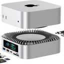 RayCue All-in-One Dock for Mac mini M4 with Smart Displays, NVMe/SATA SSD Enclosure, 4K60Hz HDMI, 10G USB-A/C, 5G USB-A*2, USB-C Charging, SD/TF, Audio Mac mini M4 HUB &Docking Station (2024) (Silver)
