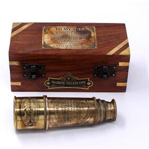 Handcrafted Brass Maritime Telescope With Wooden Box (Style 5)