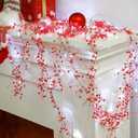 Honoson 33 Feet Christmas Berry Beaded Garland String Light Mantel Garland Christmas Fireplace Decorations, Glitter LED Bead for Fireplace Indoor Outdoor Decor(Red)