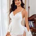 Avidlove Night Gowns for Women Babydoll Lingerie Dress Lace Trim Sleepwear Chemise Nightgowns Side Split Nighty (White, XXL)